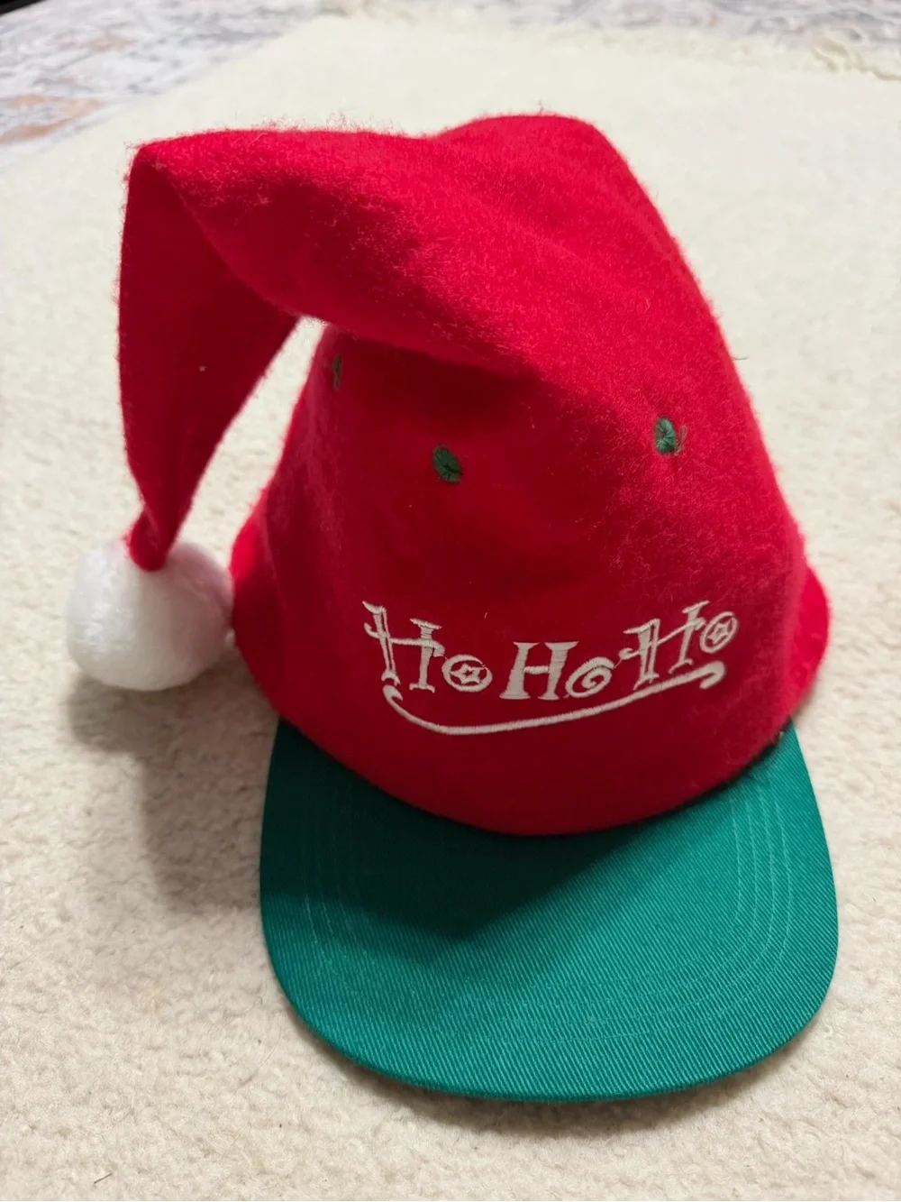 Ho Ho Ho Red & Green Christmas Santa Hat Cap Xmas